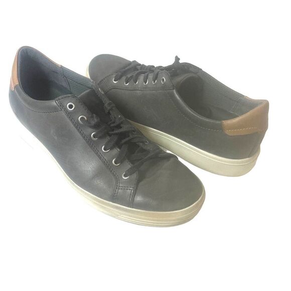 Ecco Mens US 11-11.5 EU 45 Shoe Sneaker Dark Gray Leather Casual Comfort Low Top - Picture 1 of 13